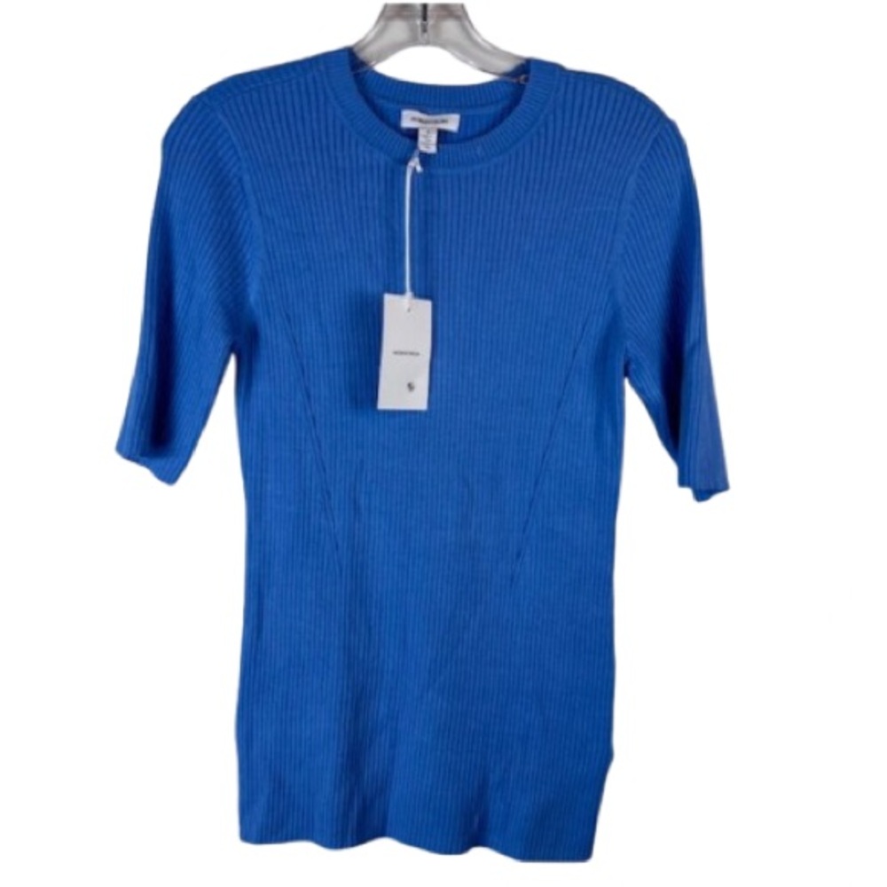 Nordstrom Ribbed Knit Half-Sleeve Top in Blue | S | Minimalist Classiccore NWT